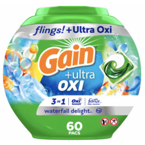 Капсули для прання Gain Flings! + Ultra Oxi Waterfall Delight, 60 шт.